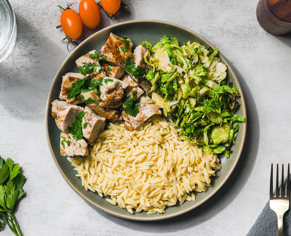 Lemon Chicken w Brussels & Orzo